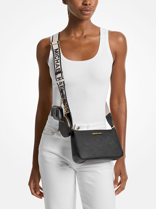 michael kors حقيبة كروس من جلد سافيانو جيت سيت مع حافظة لهاتف apple airpods pro