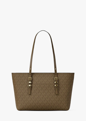 michael kors quinn medium signature logo and leather tote bag
