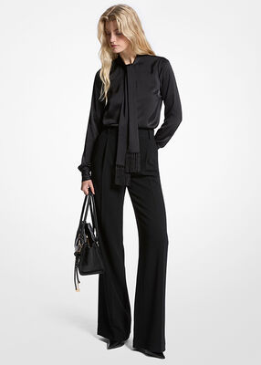 michael kors satin fringed tie neck blouse