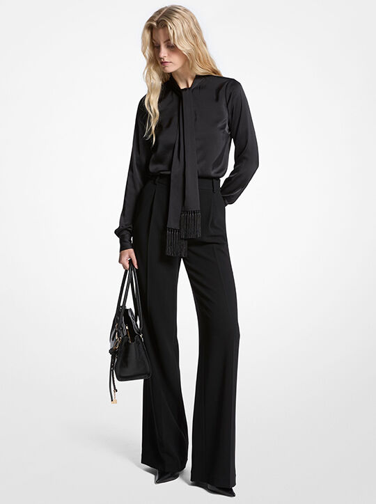 michael kors satin fringed tie neck blouse