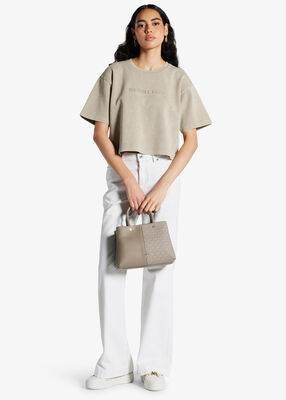 michael kors oversized logo embossed cotton blend t shirt