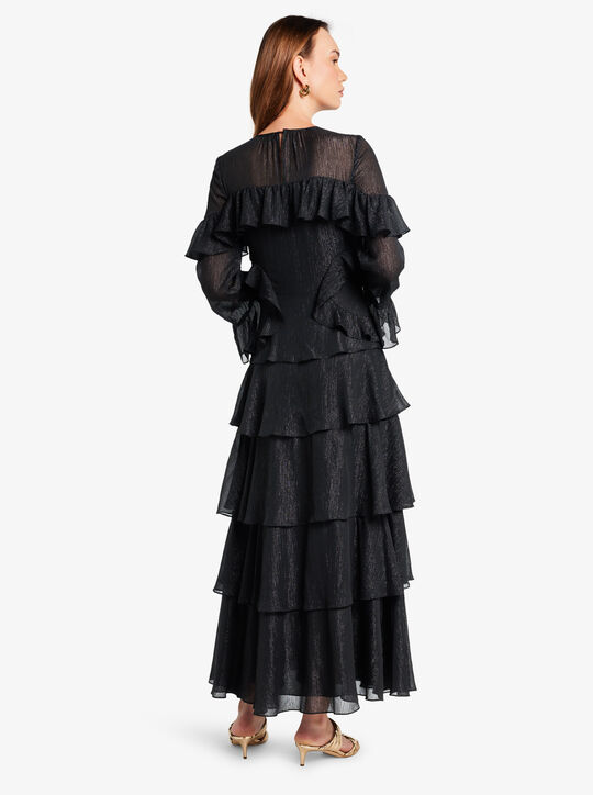 michael kors metallic striped georgette ruffled dress