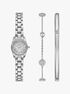 michael kors petite lexington pav  silver tone watch and jewelry gift set