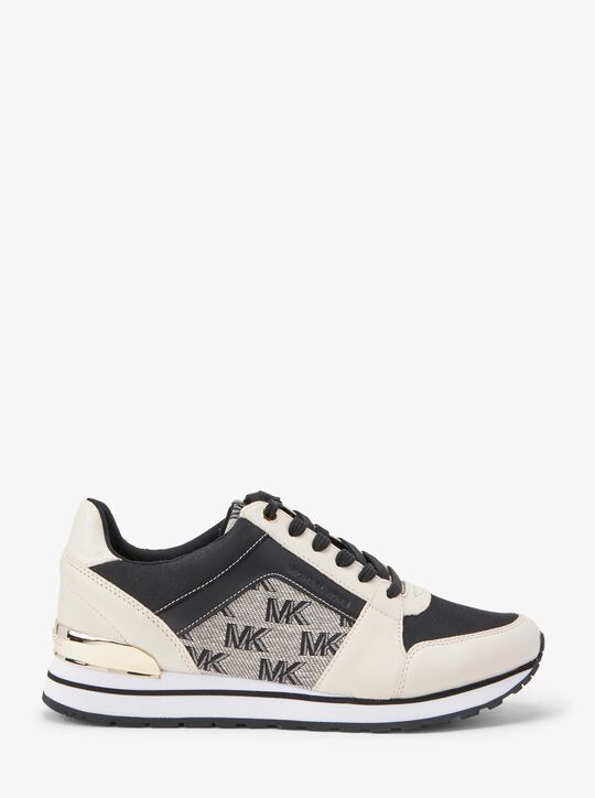 Billie Leather and Logo Jacquard Trainer