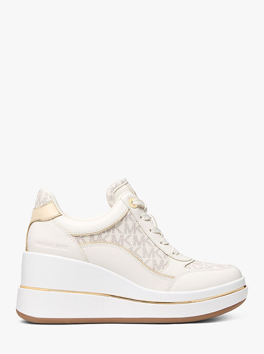michael kors emmy signature logo and leather wedge trainer