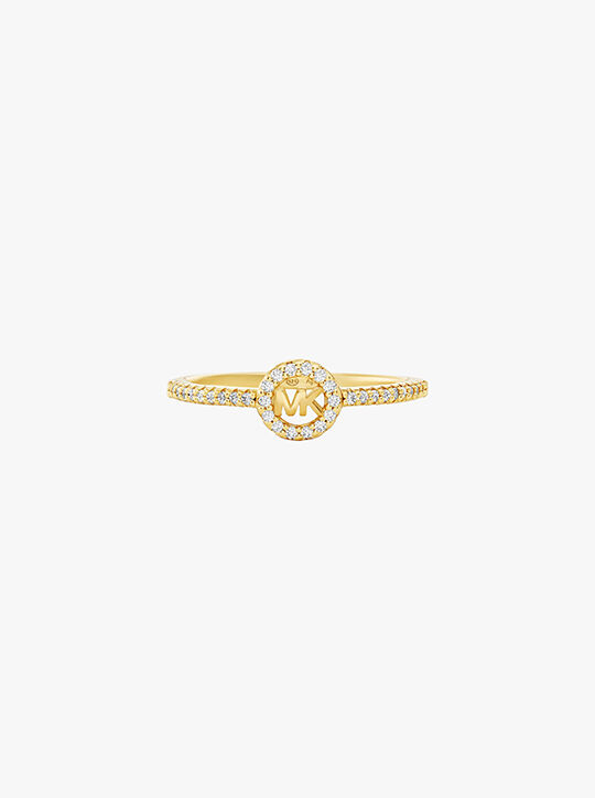 michael kors fulton precious metal plated pav  logo charm ring