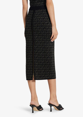 michael kors metallic logo jacquard midi skirt