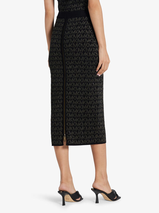 michael kors metallic logo jacquard midi skirt