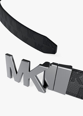 michael kors reversible logo embossed leather buckle belt