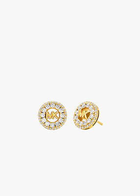 michael kors rhodium plated sterling silver pav  logo stud earrings