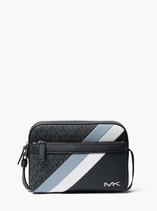 michael kors cooper logo stripe and faux leather crossbody bag