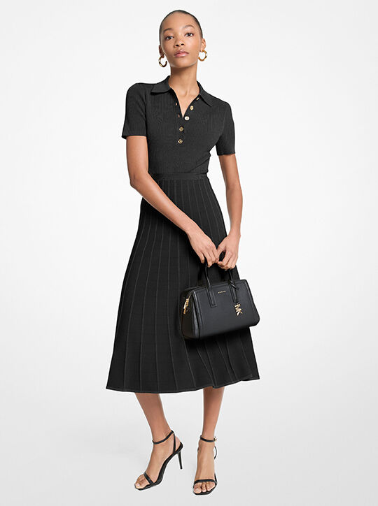 Ribbed Stretch Knit Polo Midi Dress michael kors ribbed stretch knit polo midi dress