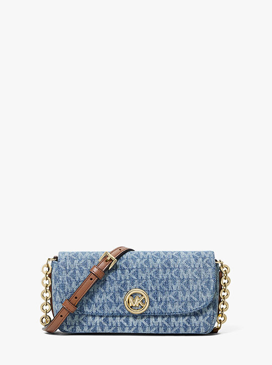 michael kors nolita small logo jacquard denim crossbody bag