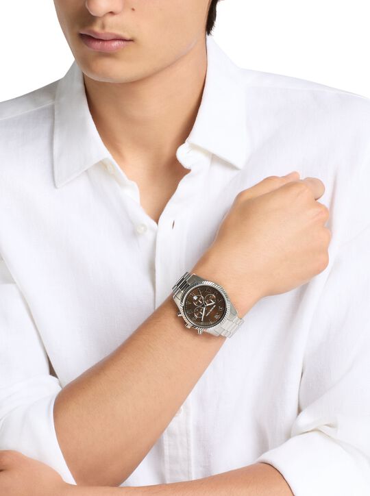 michael kors oversized lexington silver tone watch