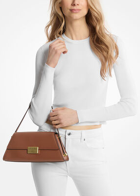 michael kors حقيبة كتف لودلو جلدية متوسطة الحجم