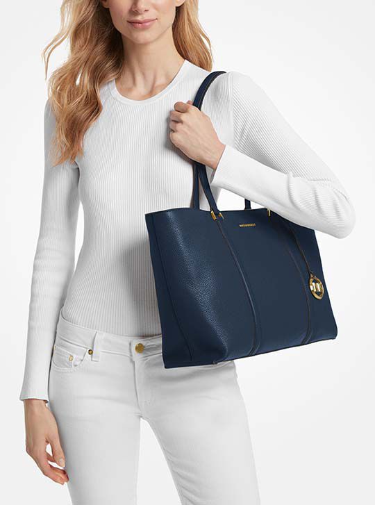Temple Large Pebbled Leather Tote Bag, NAVY | Michael Kors KSA