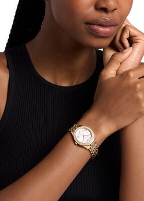 michael kors mini harlowe pav  gold tone watch
