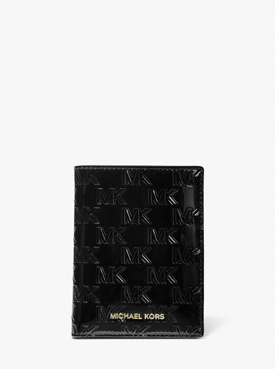 michael kors bedford travel medium logo embossed patent passport wallet
