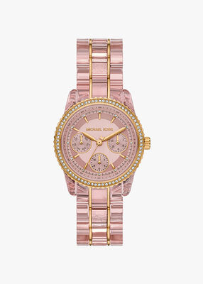 michael kors ساعة ريتز بافيه باللون الوردي والأسيتات