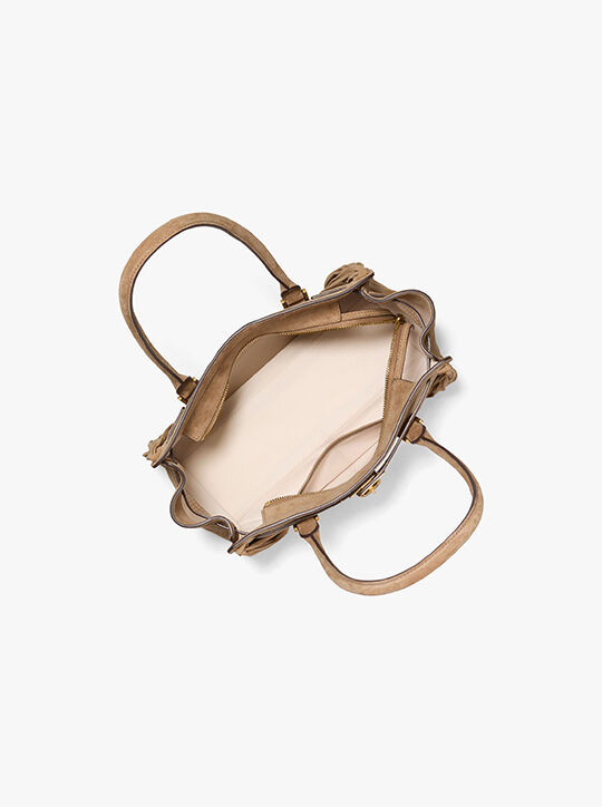 michael kors hamilton moderne small fringed suede satchel