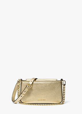 michael kors bryant small metallic pebbled leather convertible pochette