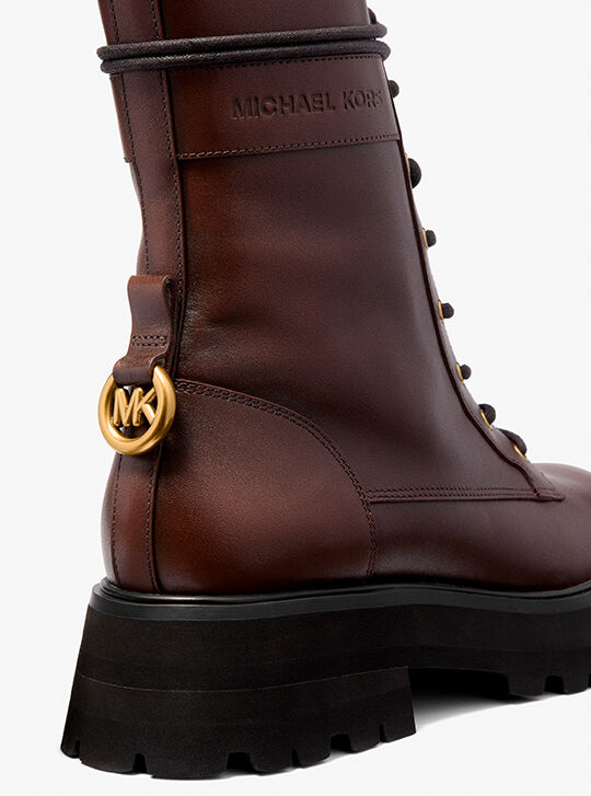 Caleb Burnished Leather Combat Boot, LUGGAGE | Michael Kors KSA