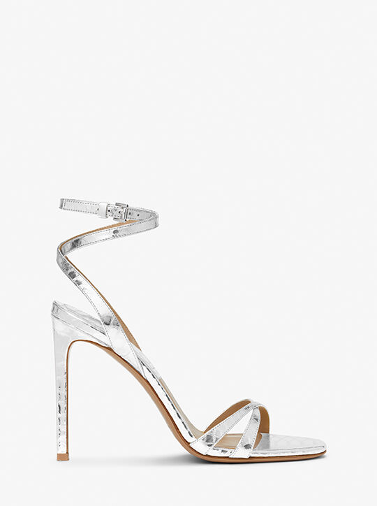 michael kors chrissy metallic python embossed leather sandal