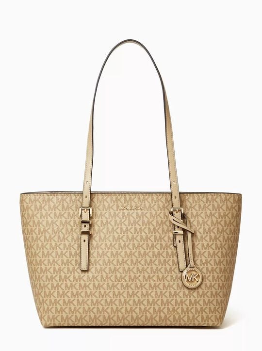 Quinn Medium Signature Logo and Leather Tote Bag michael kors quinn medium signature logo and leather tote bag