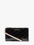 michael kors jet set large logo embossed metallic smartphone wristlet