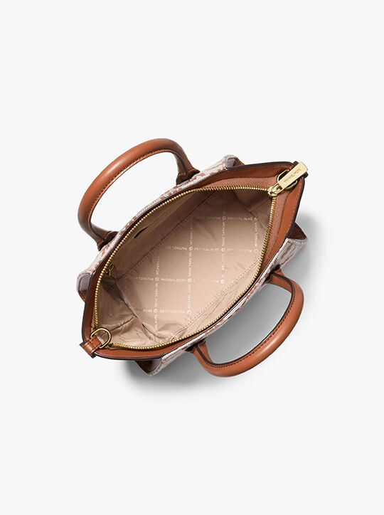 michael kors avril small signature logo jacquard satchel