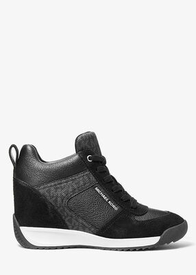 michael kors nikko s2 suede and leather wedge trainer