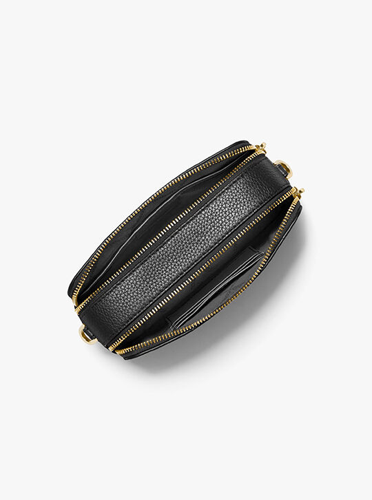 Jet Set Small Pebbled Leather Double-Zip Camera Bag, BLACK