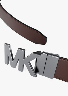 michael kors reversible logo embossed leather buckle belt