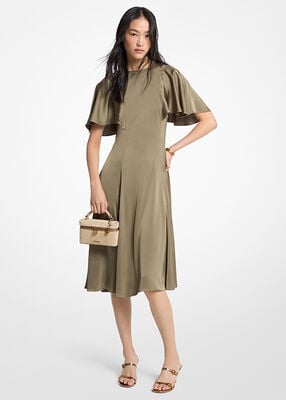 michael kors cape sleeve satin midi dress