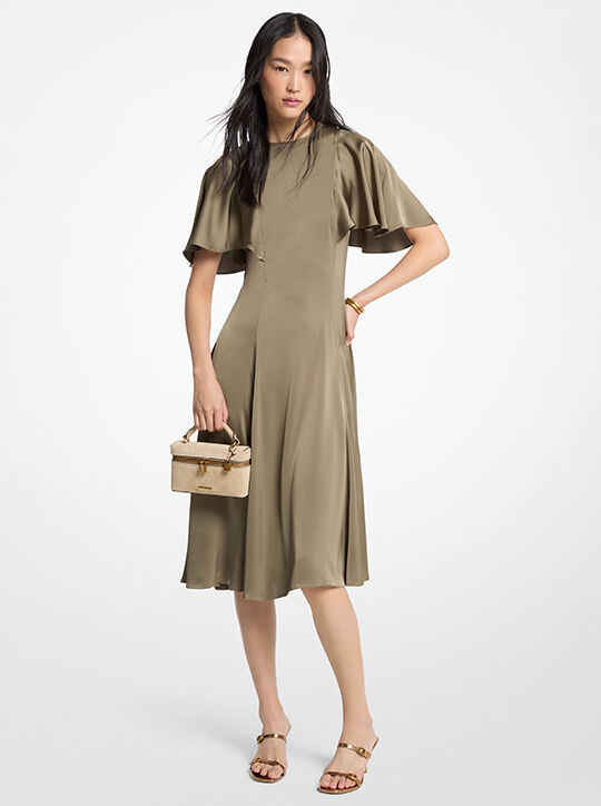 michael kors cape sleeve satin midi dress