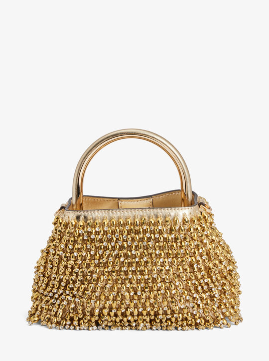 michael kors حقيبة دلو روزي معدنية مزينة بزخارف، إصدار محدود، صغيرة جدًا