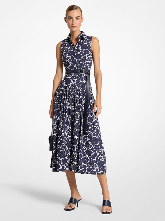 michael kors floral cotton poplin drop waist shirtdress