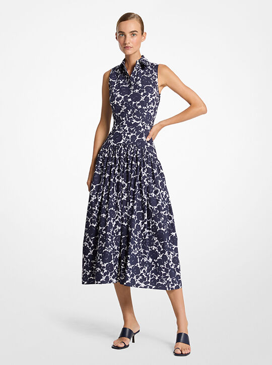 michael kors floral cotton poplin drop waist shirtdress