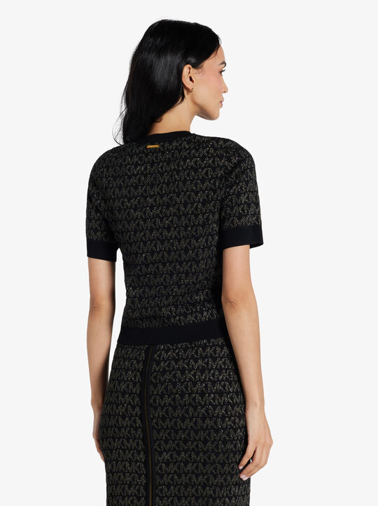 michael kors metallic logo jacquard short sleeve sweater