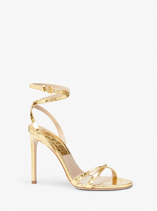 michael kors chrissy metallic python embossed leather sandal