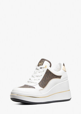 michael kors emmy signature logo and leather wedge trainer