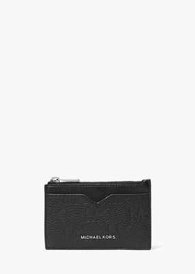 michael kors hudson logo embossed leather card case