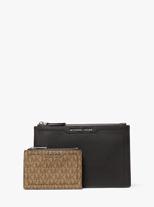 michael kors hudson pebbled leather and signature logo pouch set