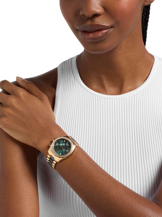 michael kors lexington pav  gold tone and ceramic watch