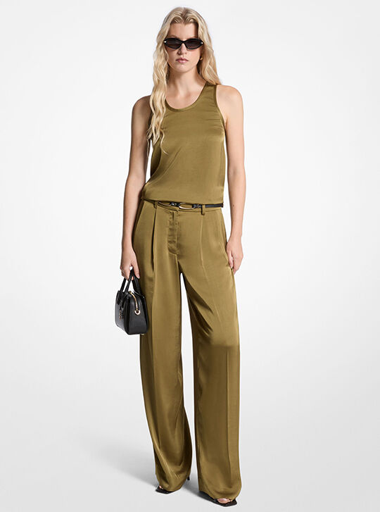 Drapey Satin Wide Leg Pants, GREEN | Michael Kors KSA